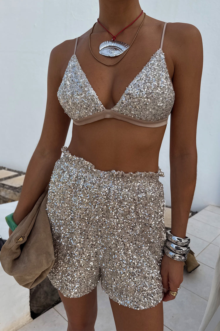 Silver Sequin Shorts