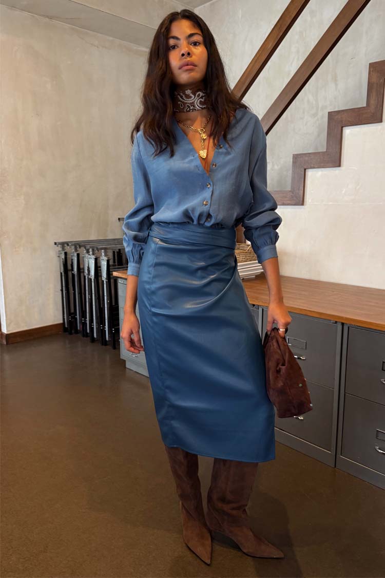 Teal Vegan Leather Jaspre Skirt