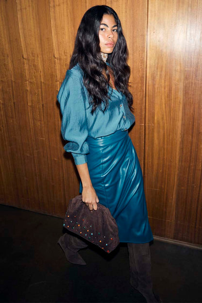 Teal Vegan Leather Jaspre Skirt