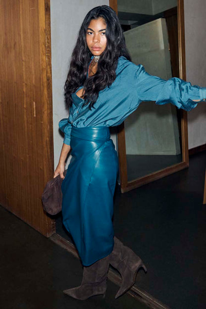 Teal Vegan Leather Jaspre Skirt