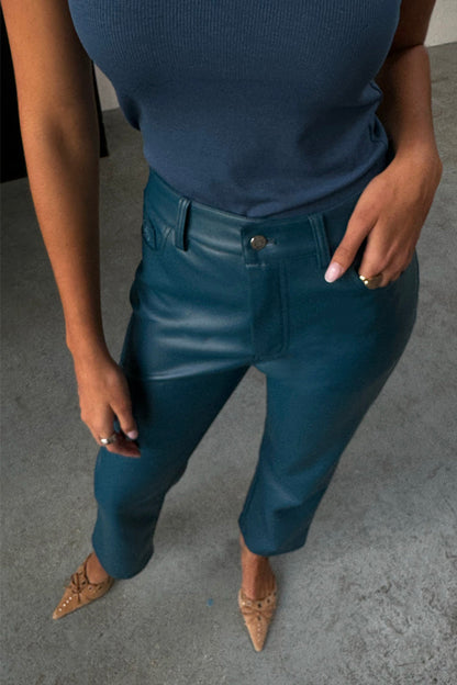 Teal Vegan Leather Trousers