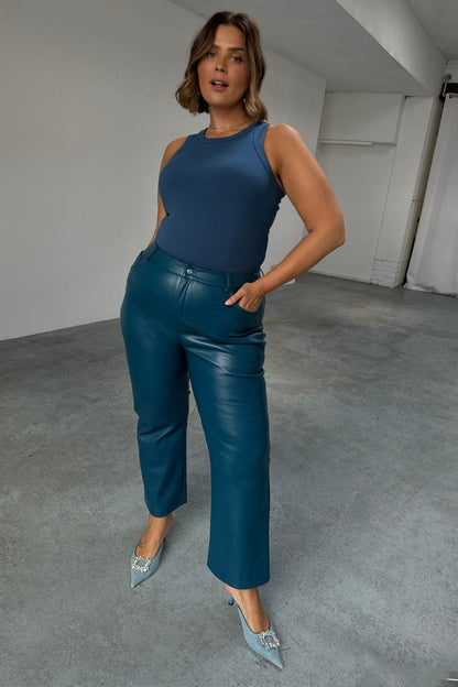 Teal Vegan Leather Trousers