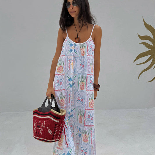 White Island Cross Stitch Maxi Dress