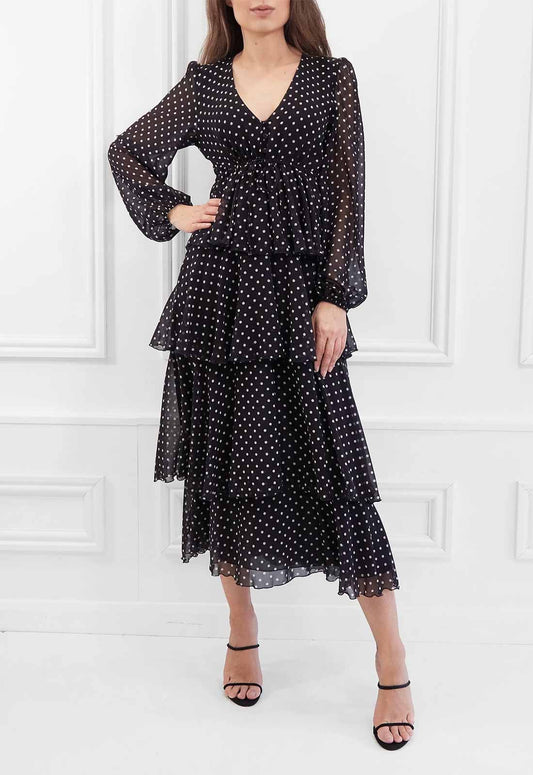 Honor Gold Black Serena Polka Dot Midi Dress