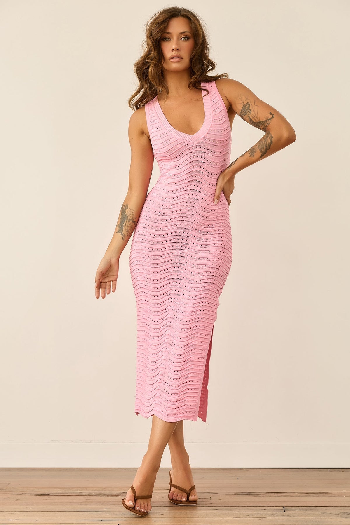Starting Line Knit Midi Dress - Pink