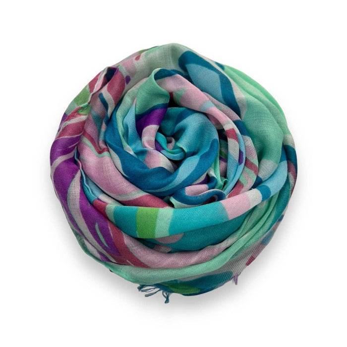 Tropical Flower and Leaves Print Scarf