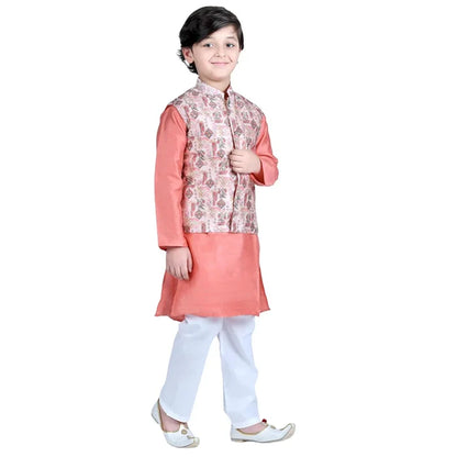 Vaanee Designz Boys Ethnic Wear Waistcoat Kurta Pyjama Set in Orange for Boys Kids (VD50000-DPeach)