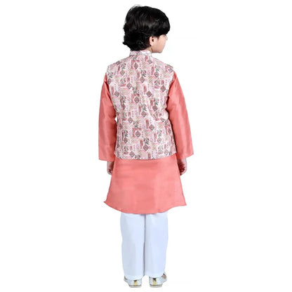 Vaanee Designz Boys Ethnic Wear Waistcoat Kurta Pyjama Set in Orange for Boys Kids (VD50000-DPeach)