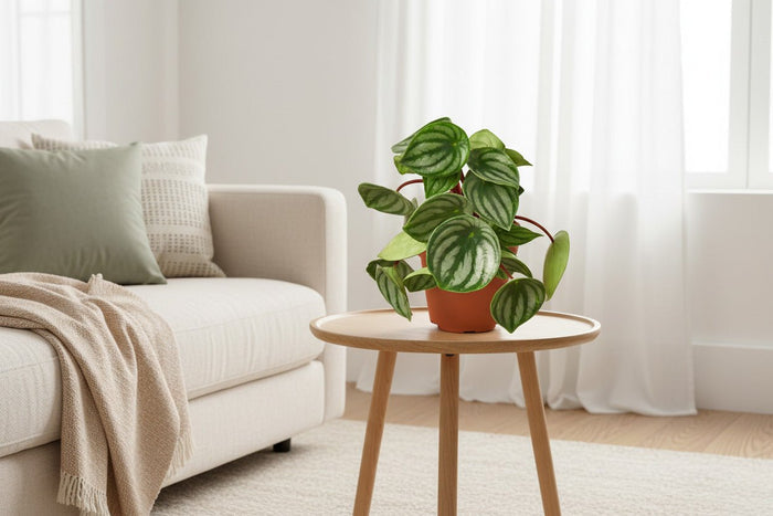 watermelon peperomia peperomi in a living room on a table